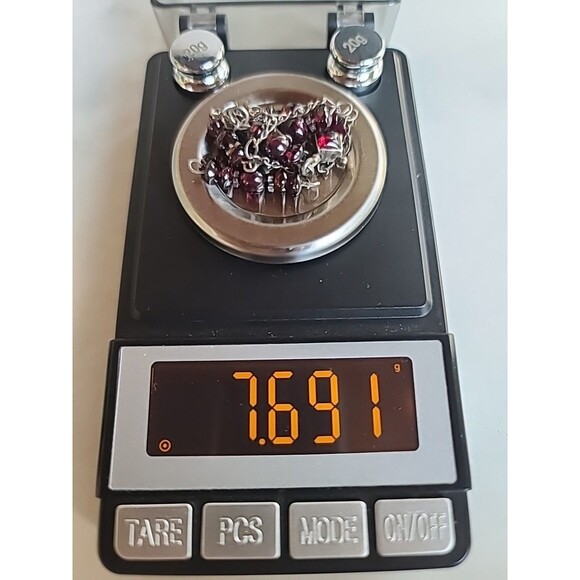 925 Sterling Silver Beaded Garnet Pendant Necklace Vintage - Picture 10 of 10